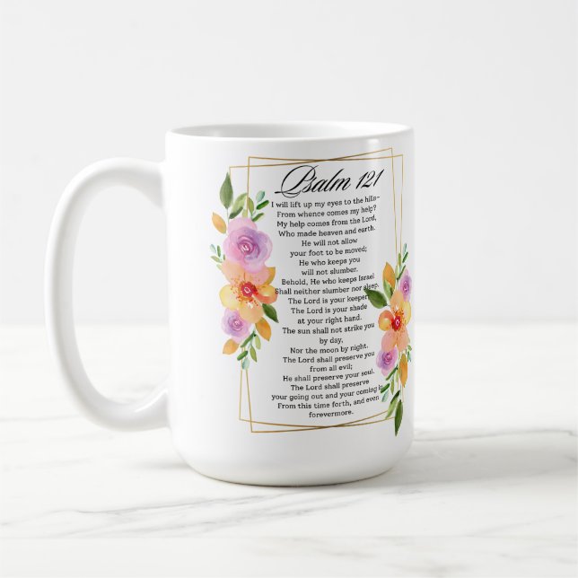 Caneca De Café Quadro Geométrico Floral Psalm 121 (Esquerda)