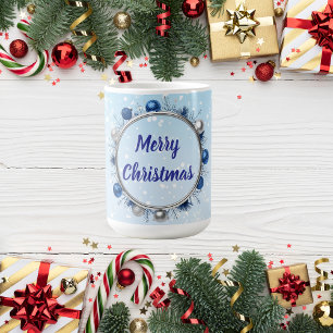 Caneca De Café Quadro prateado elegante em azul claro