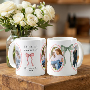 Caneca De Café Quadros de Fotos Oval Rosa Chique com Laço Sage