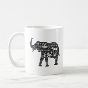 Caneca De Café Qualidades de uma Nuvem de Palavras Elefantes