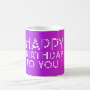 Caneca De Café Qualquer Nome Editável Feliz Aniversário Rosa Roxo