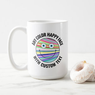 Caneca De Café Qualquer Rosto Feliz de Texto de Fundo de Cor Pers