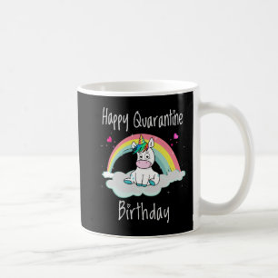 Caneca De Café Quarantine Birthday Unicorn arco-íris