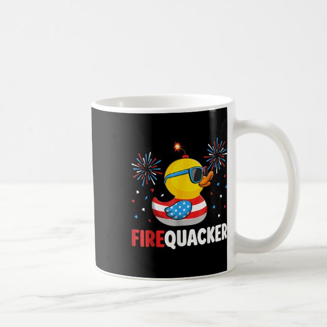Caneca De Café Quarto De Julho Do Pato Do Bombeiro Patriótico Qua (Direita)