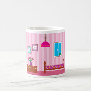 Caneca De Café Quarto Infantil Floral Rosa