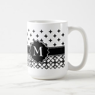 Caneca De Café Quatrefoil Branco Preto Monograma