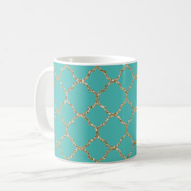 Caneca De Café Quatrefoil Dourado Chic - Café Branco (Frente Esquerda)