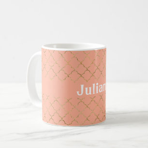 Caneca De Café Quatrefoil Dourado, cor-de-rosa, bonito, personali