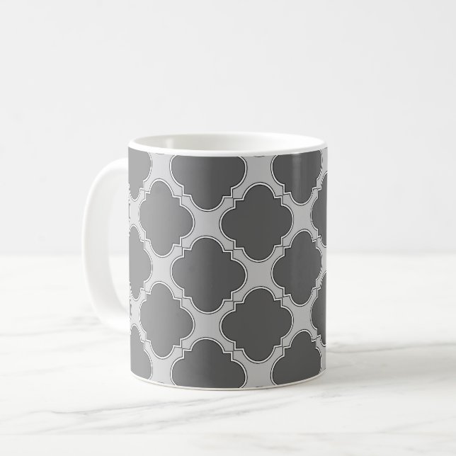 Caneca De Café Quatrefoil em tons de cinza (Frente Esquerda)