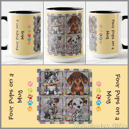 CANECA DE CAFÉ - Quatro Filhotes em uma Caneca