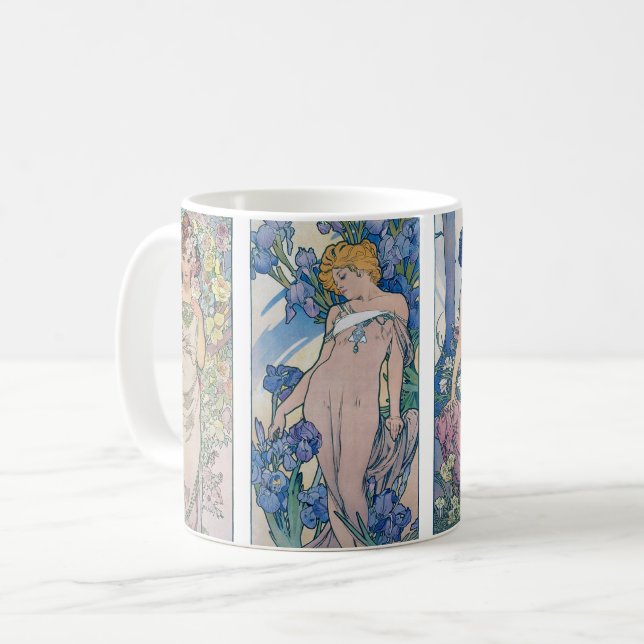 Caneca De Café Quatro Flores, Alphonse Mucha (Frente Esquerda)