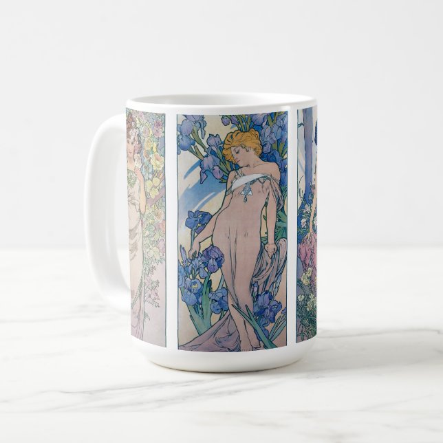 Caneca De Café Quatro Flores, Alphonse Mucha (Frente Esquerda)