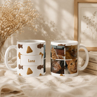 Caneca De Café Quatro fotos de gatos com estilo de nome