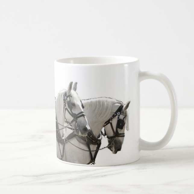 Caneca De Café Quatro lado a lado cavalos de esboço cinzentos de (Direita)