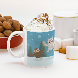 Caneca De Café Quatro Pequenas Corujas A Ice Patinar