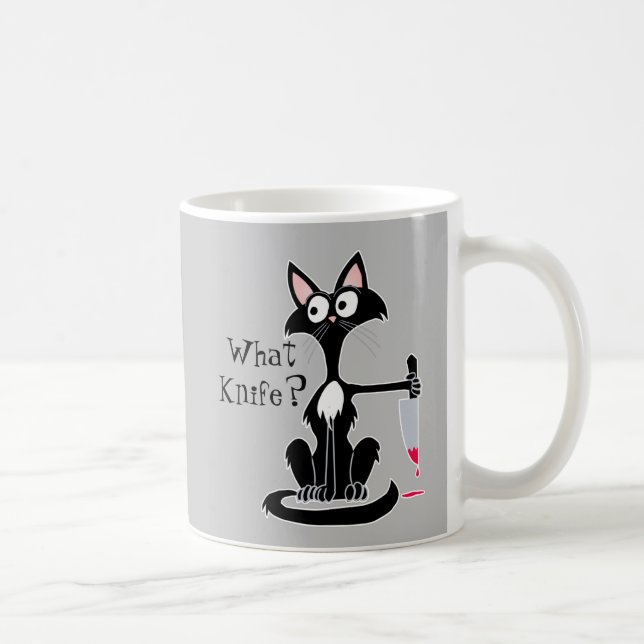 Caneca De Café Que faca Engraçada Cartoon Gato faca vermelha Cof (Direita)