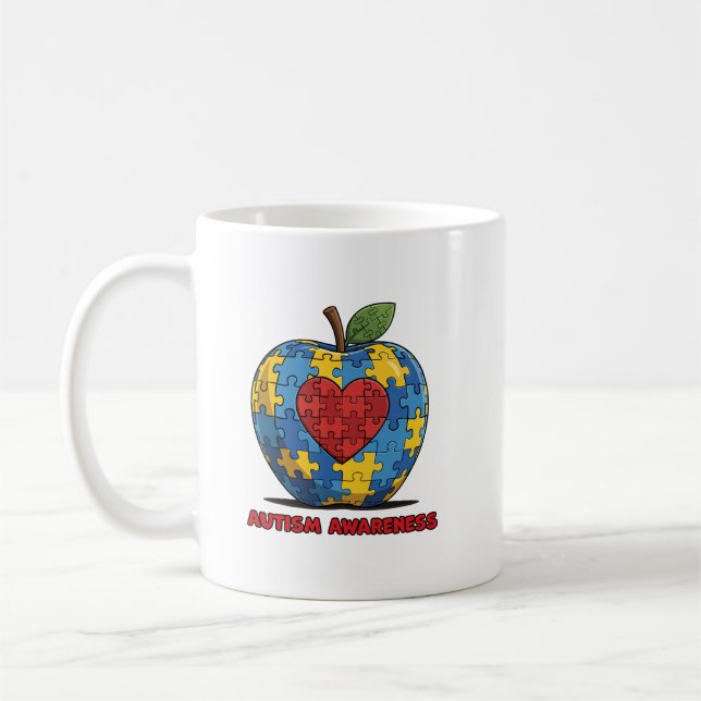 Caneca De Café Quebra-cabeça da Conscientização do Autismo Maçã C (Esquerda)