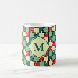 Caneca De Café Quebra-cabeça Vermelho Verde de Natal Piece Monogr