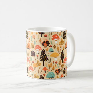 Caneca De Café Queda Deixa Cogumelos e Abóbora de café