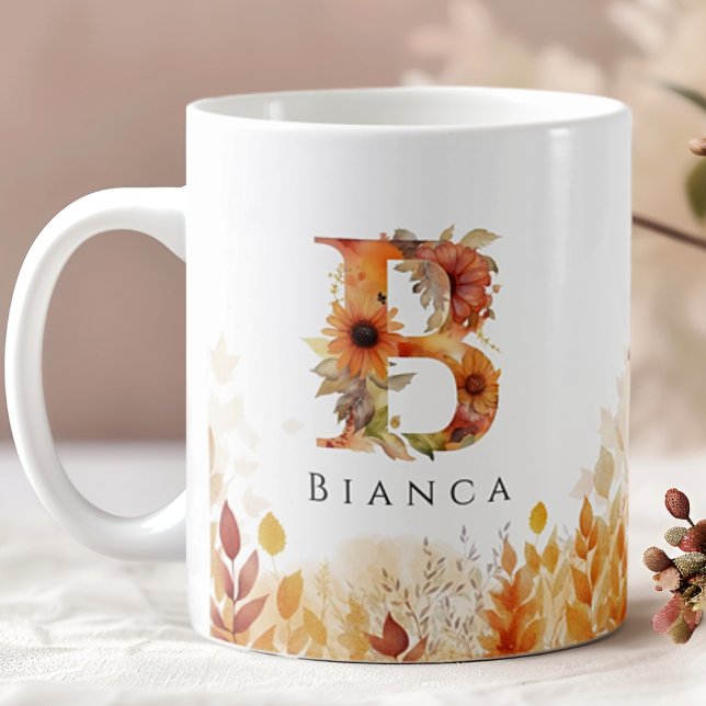 Caneca De Café Queda Monograma inicial de flor selvagem Letra B (Criador carregado)