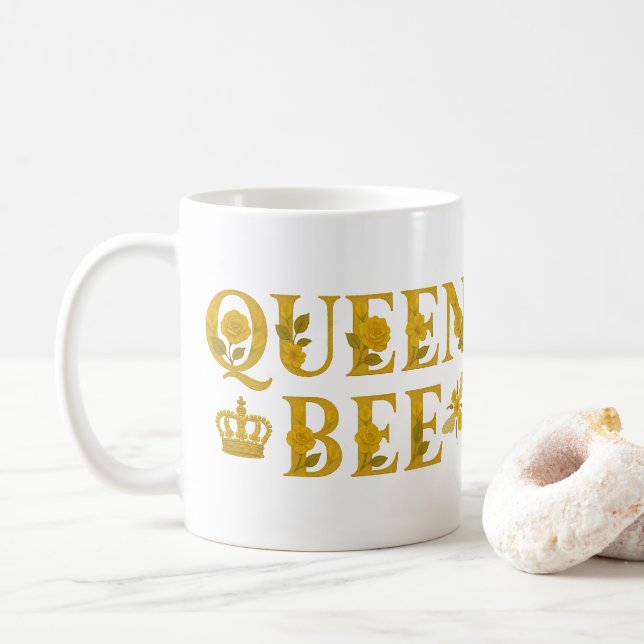 Caneca De Café Queen Bee Gold Royal Crown Floral Honey Bee (Com Donut)
