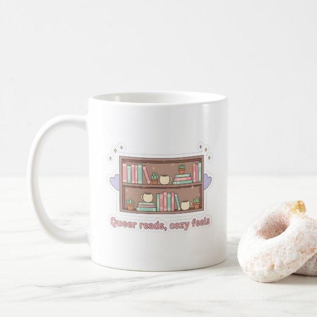 Caneca De Café Queer Reads Cozy Feels – LGBTQ Pride Reading Aesth (Com Donut)