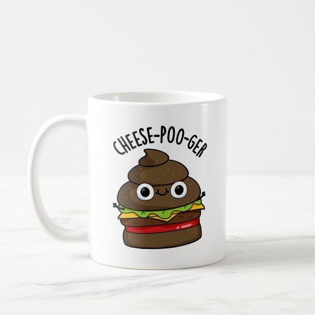 Caneca De Café Queijo-Poo-ger Engraçado Pun (Esquerda)