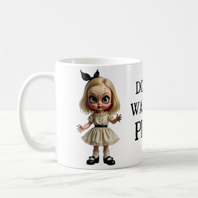 Caneca De Café QUER JOGAR Ditos Engraçados Brancos Horror? (Esquerda)