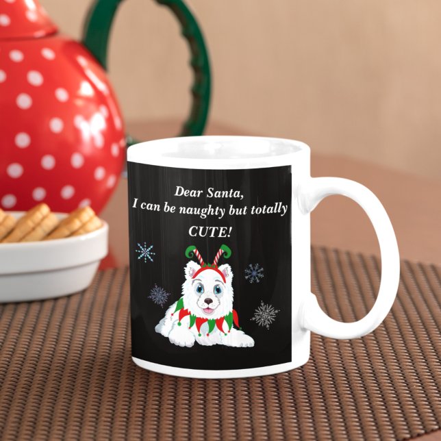 Caneca De Café Querido Papai Noel, Samoyed Travesso Com Toca de E (Criador carregado)