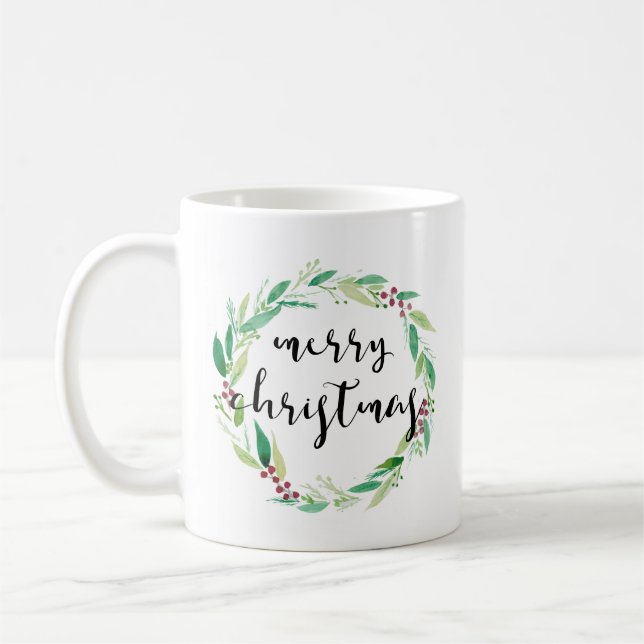 Caneca De Café Quic. Natal Merry Watercolor (Esquerda)