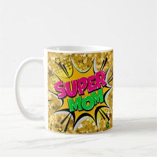 Caneca De Café Quic Pop Art Puro Amarelo Verde SUPER MOM Engraça