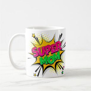Caneca De Café Quic Pop Art Puro Amarelo Verde SUPER MOM Engraça