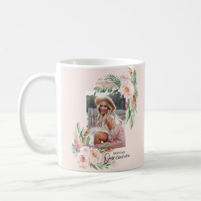 Caneca De Café Quinceañera pálida, rosa-pálido, aniversário de fo (Esquerda)