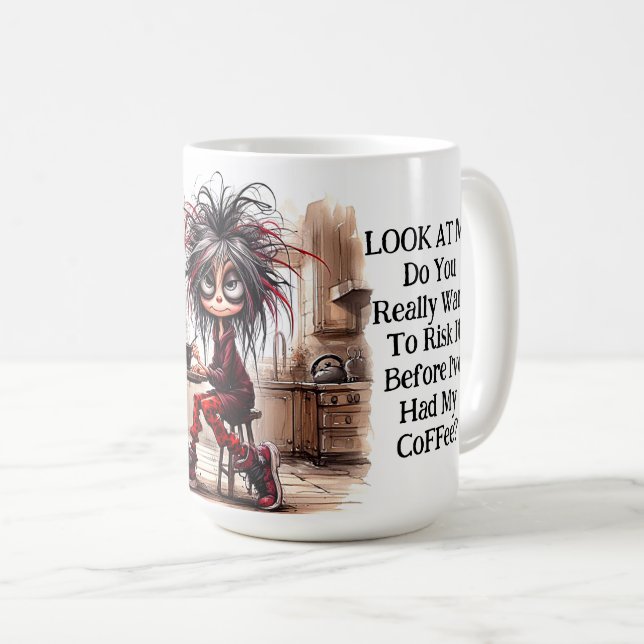 Caneca De Café Quirky Coffee Lady Risk It Mug (Frente Esquerda)