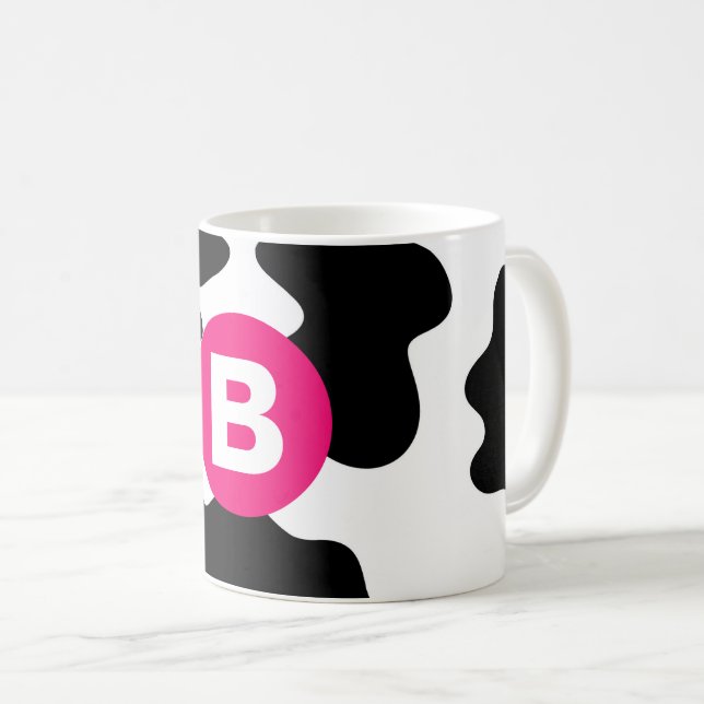 Caneca De Café Quirky Cow Patch Pattern Pink Monogram (Frente Esquerda)
