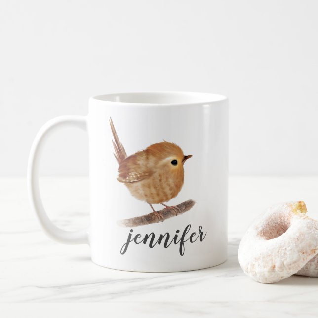 Caneca De Café Quirky Wren Bird Mug Personalizado (Com Donut)