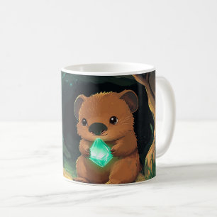 Caneca De Café quokka de desenho animado segurando um cristal ver