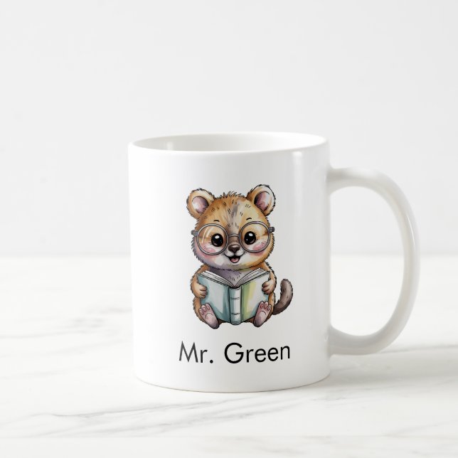 Caneca De Café Quokka Fofa Lendo um Livro Personalizado (Direita)