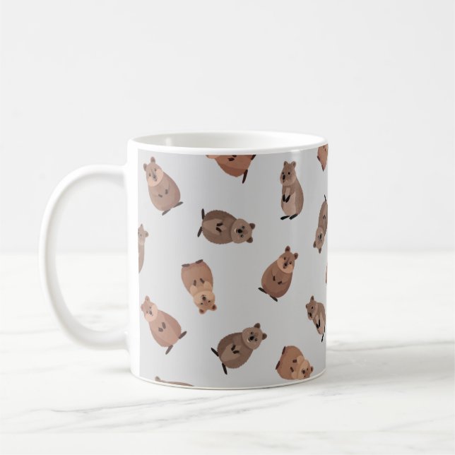 Caneca De Café Quokkas Ilustrados em Cinza Claro (Esquerda)