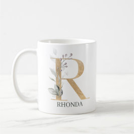 Caneca De Café R Monograma Floral Personalizado