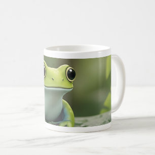 Caneca De Café Rã Verde Fofa na Folha