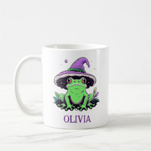 Caneca De Café Rã Verde Usando Chapéu de Bruxa Roxo
