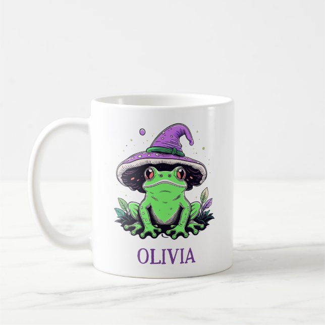Caneca De Café Rã Verde Usando Chapéu de Bruxa Roxo (Esquerda)