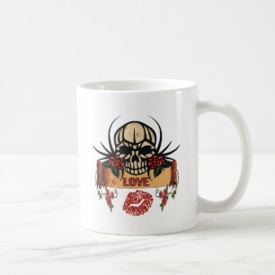 Caneca De Café RAB Rockabilly Caveira Rosas Amor Batom