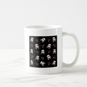 Caneca De Café RAB Rockabilly Caveiras e Cerejas em Preto