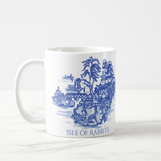 Caneca De Café Rabbit Island Blue Willow Whimsical Asian Patterno (Esquerda)