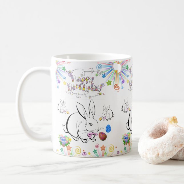 Caneca De Café Rabbit Mug Happy Birthday Mug (Com Donut)
