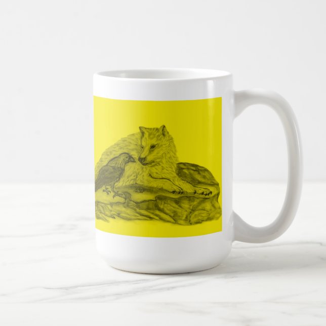 Caneca De Café Rabe mit Wolf schwarz gelb Design (Direita)