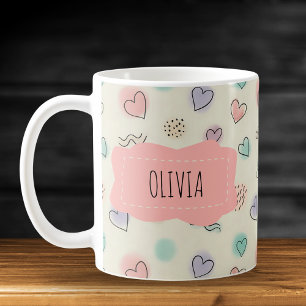Caneca De Café Rabiscos Divertidos de Corações, Pontos e Linhas O