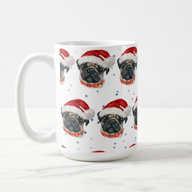 Caneca De Café Raça de Cachorro Pug Estrelas de Natal (Esquerda)